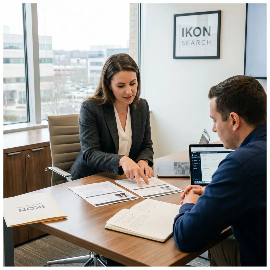 Recruiter reviewing legal staffing candidate profiles