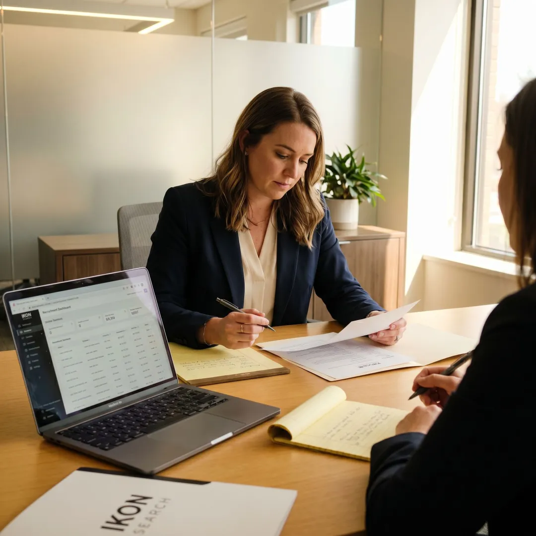 Recruiter reviewing marketing candidate profiles