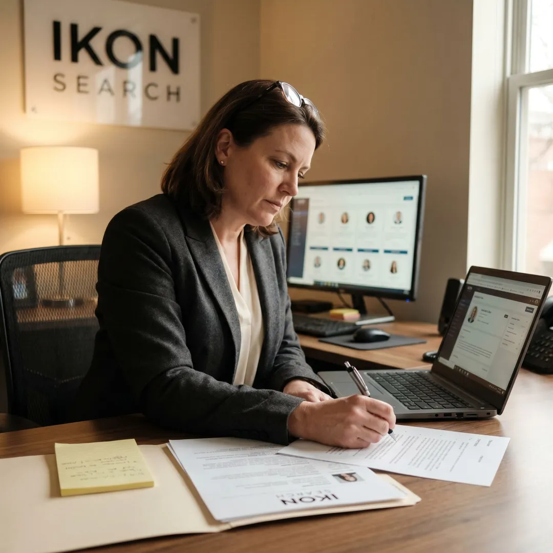 Recruiter reviewing marketing candidate profiles