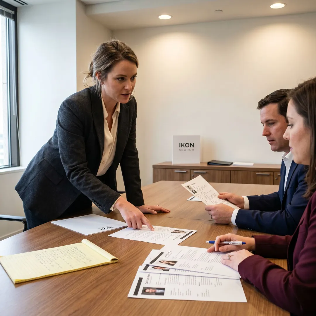 Legal recruiter consulting with hiring team