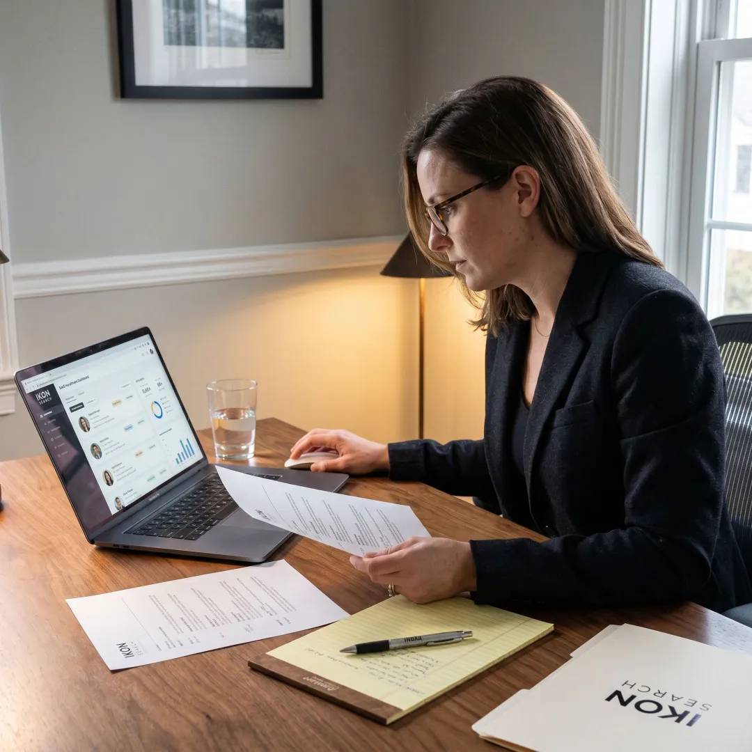 Recruiter reviewing marketing candidate profiles