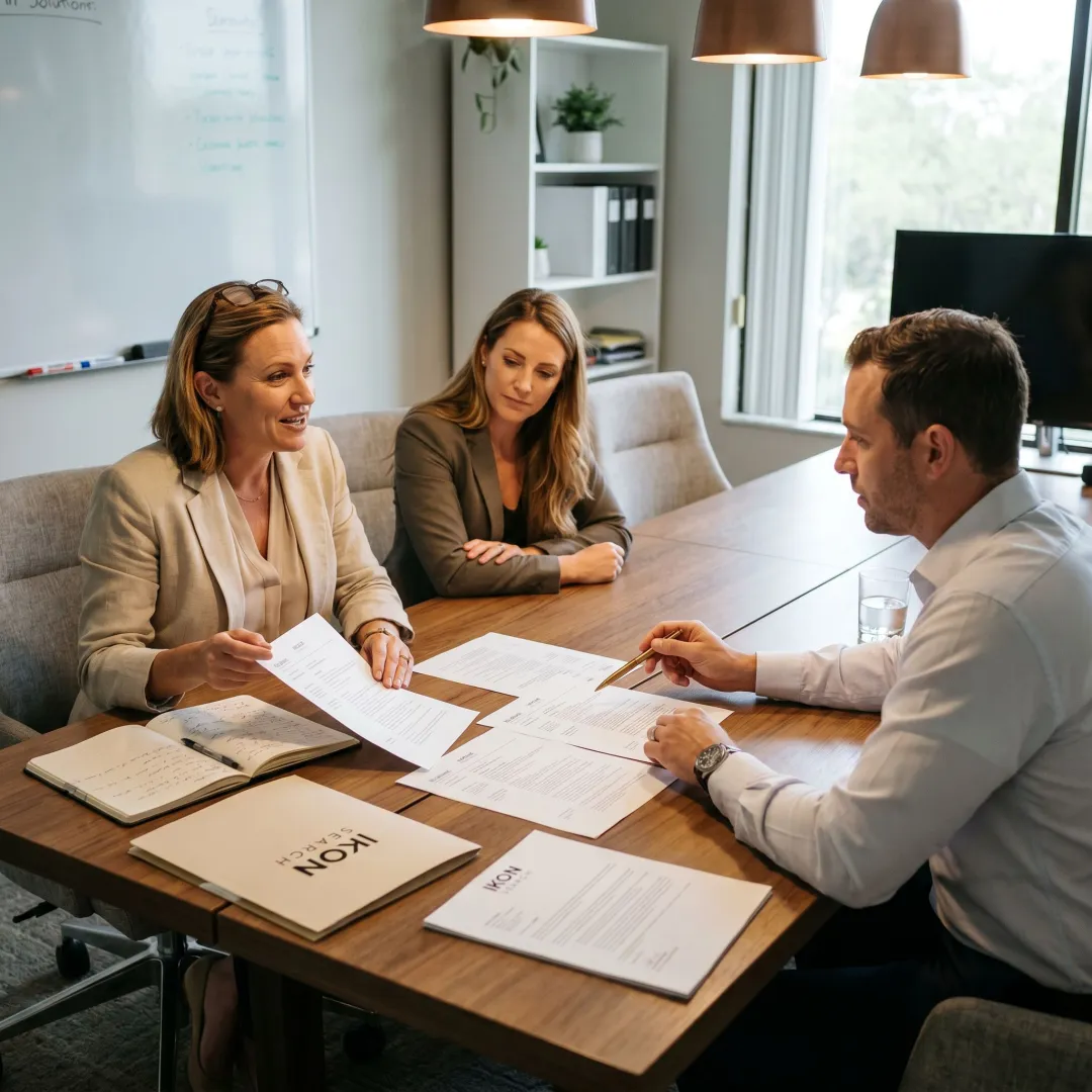 HR staffing recruiter consulting with hiring team