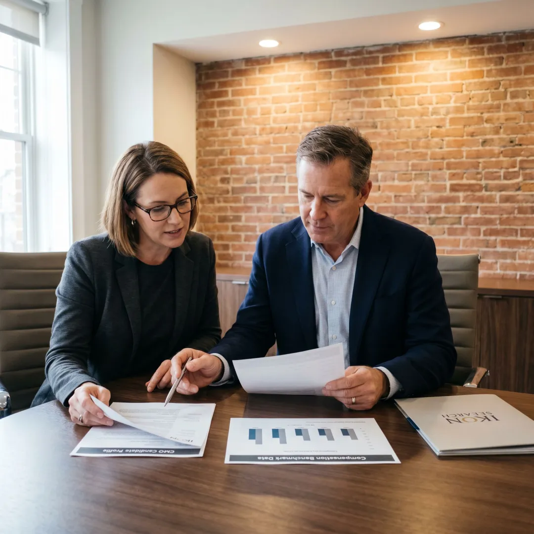 Executive recruiters reviewing CMO candidate profiles
