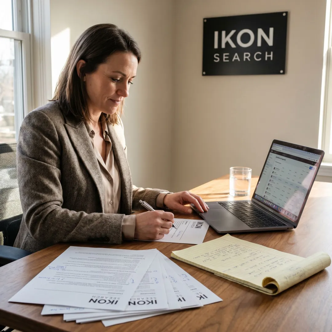 Legal staffing recruiter reviewing candidate profiles