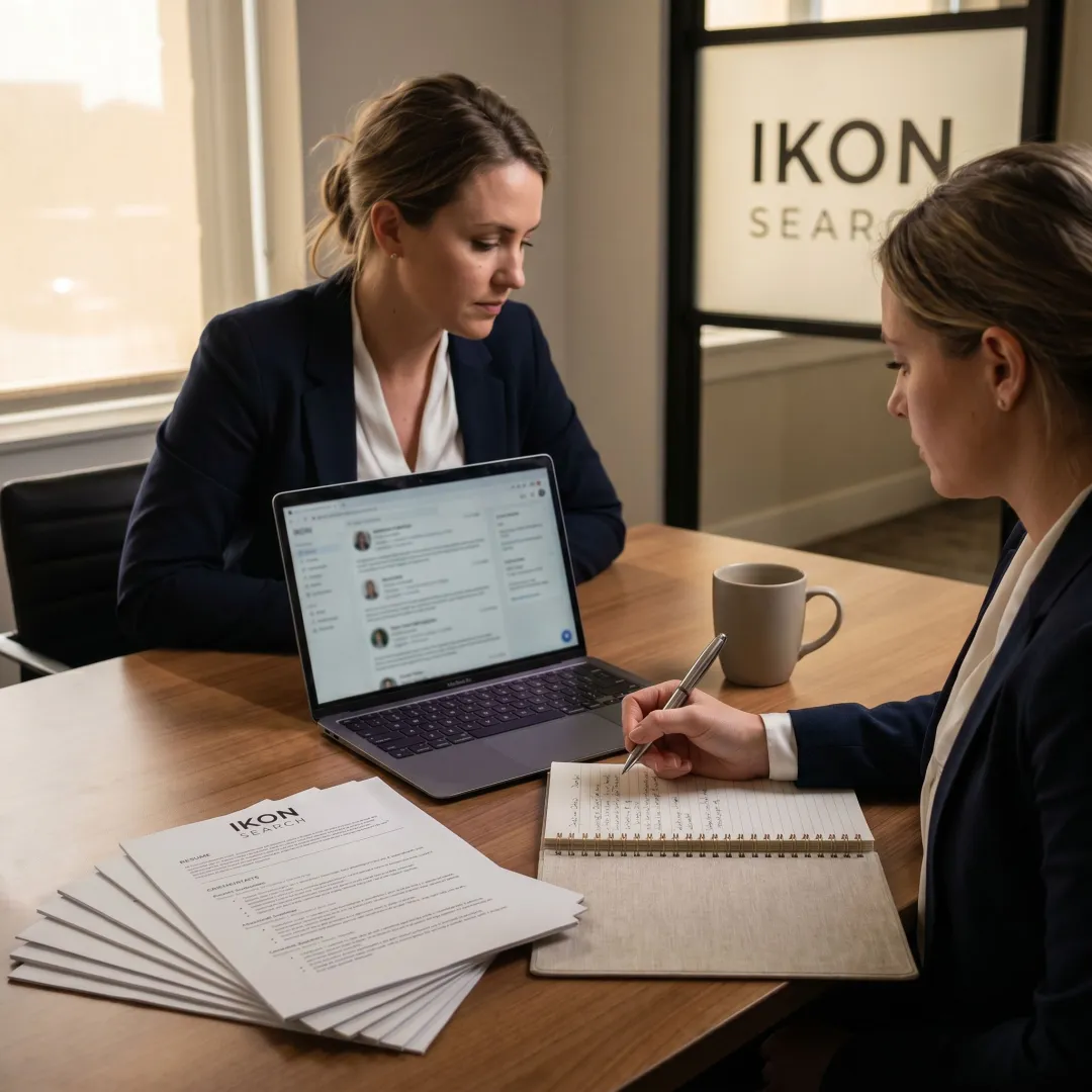 Recruiter reviewing legal staffing candidates