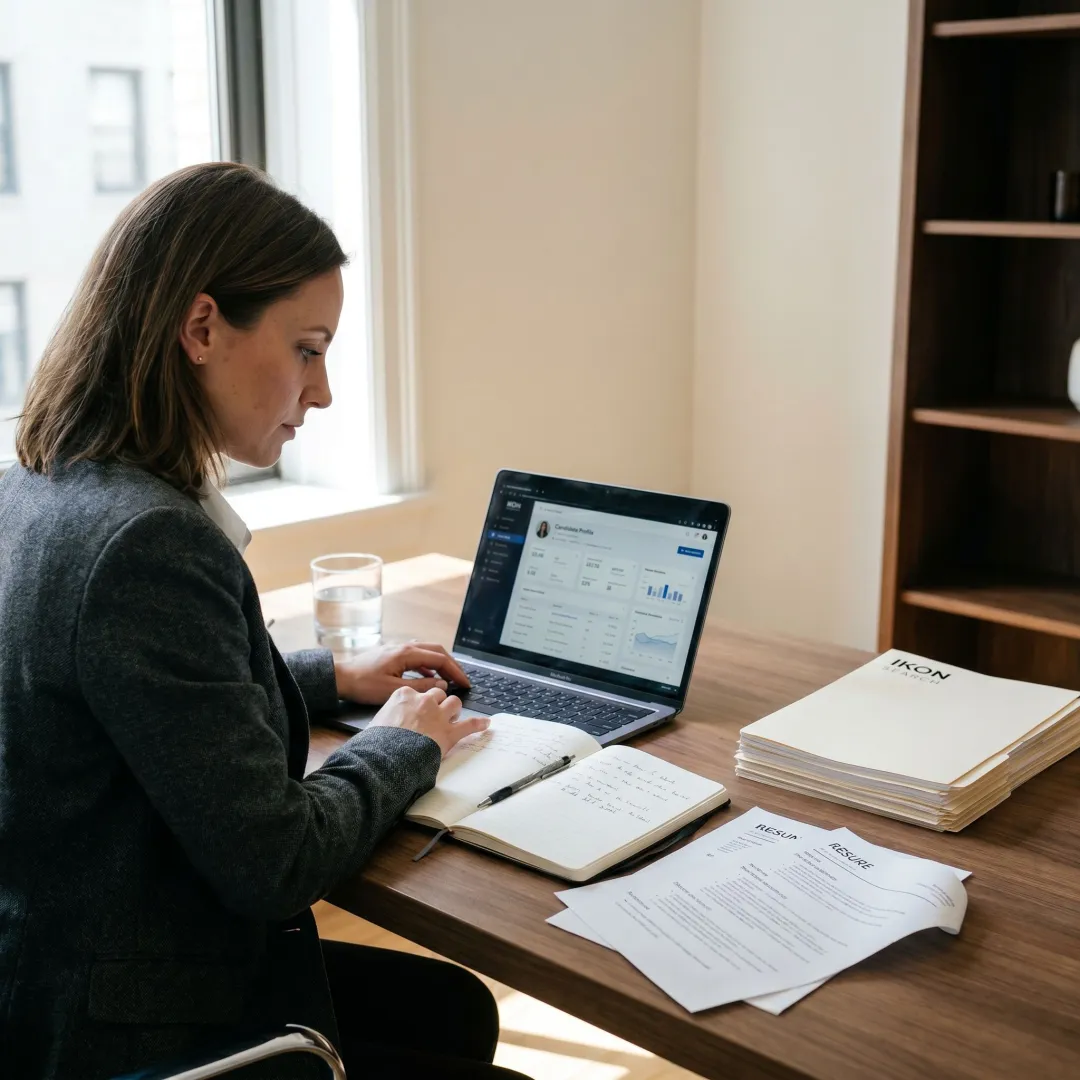 Recruiter reviewing marketing candidate profiles