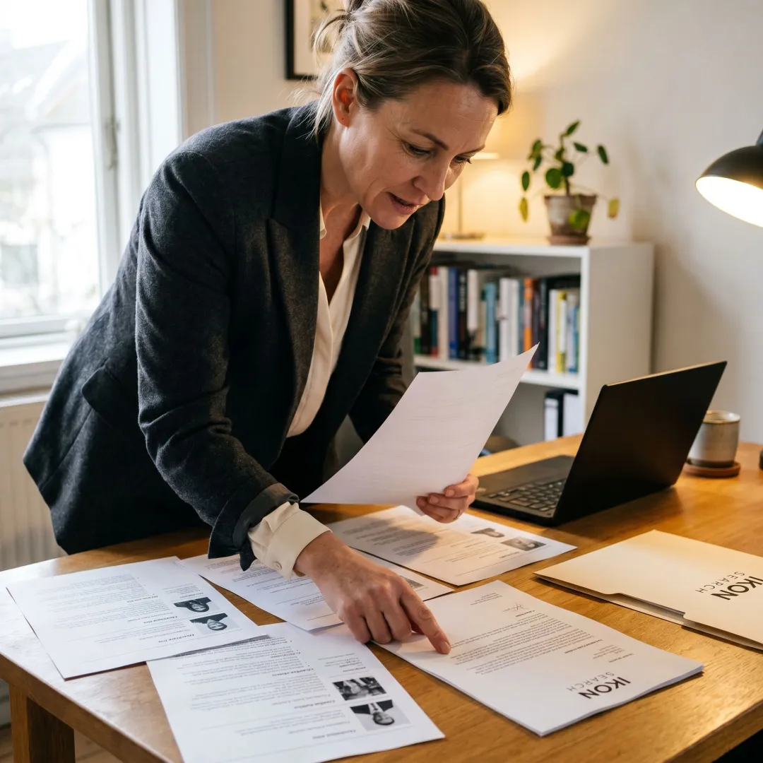 Recruiter reviewing paralegal resumes during hiring process