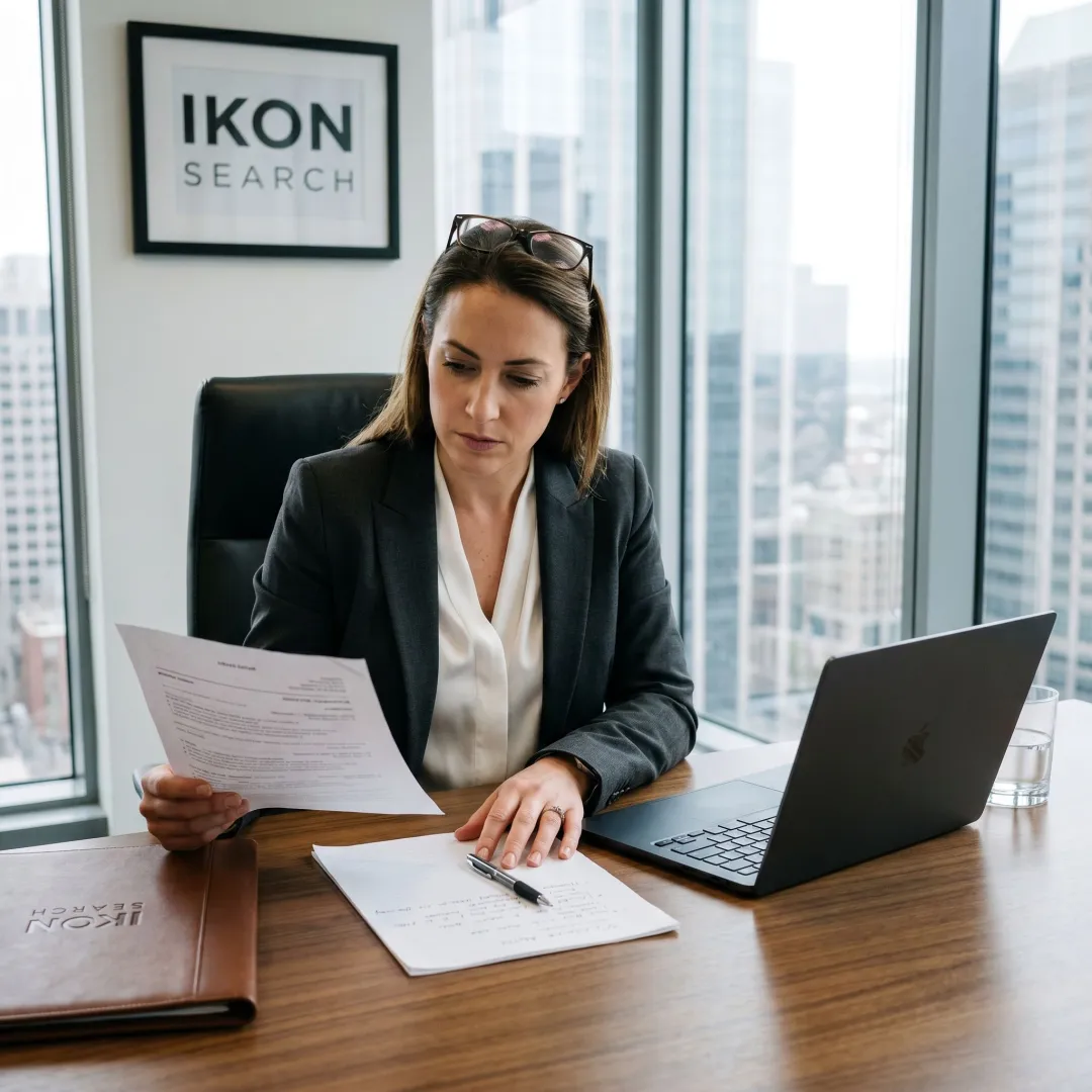 Legal recruiter reviewing attorney candidates