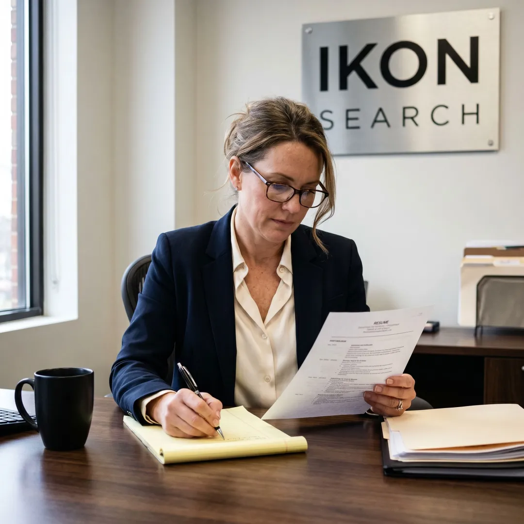 Recruiter reviewing office manager candidates