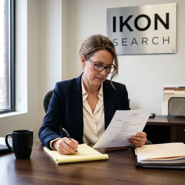 Recruiter reviewing office manager candidates