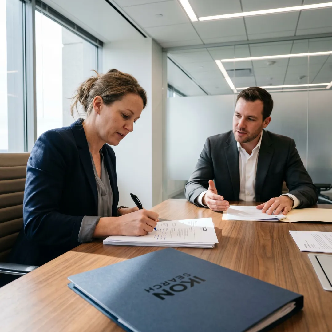 Recruiter reviewing office manager candidates