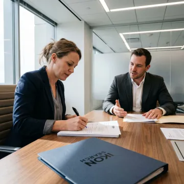 Recruiter reviewing office manager candidates
