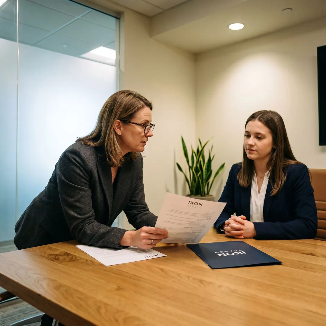 Administrative staffing recruiter interviewing a candidate