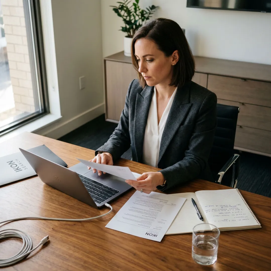 Legal staffing recruiter reviewing candidate resumes