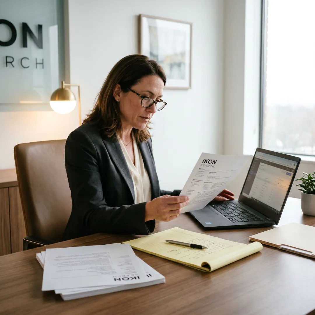 Recruiter reviewing legal staffing candidates