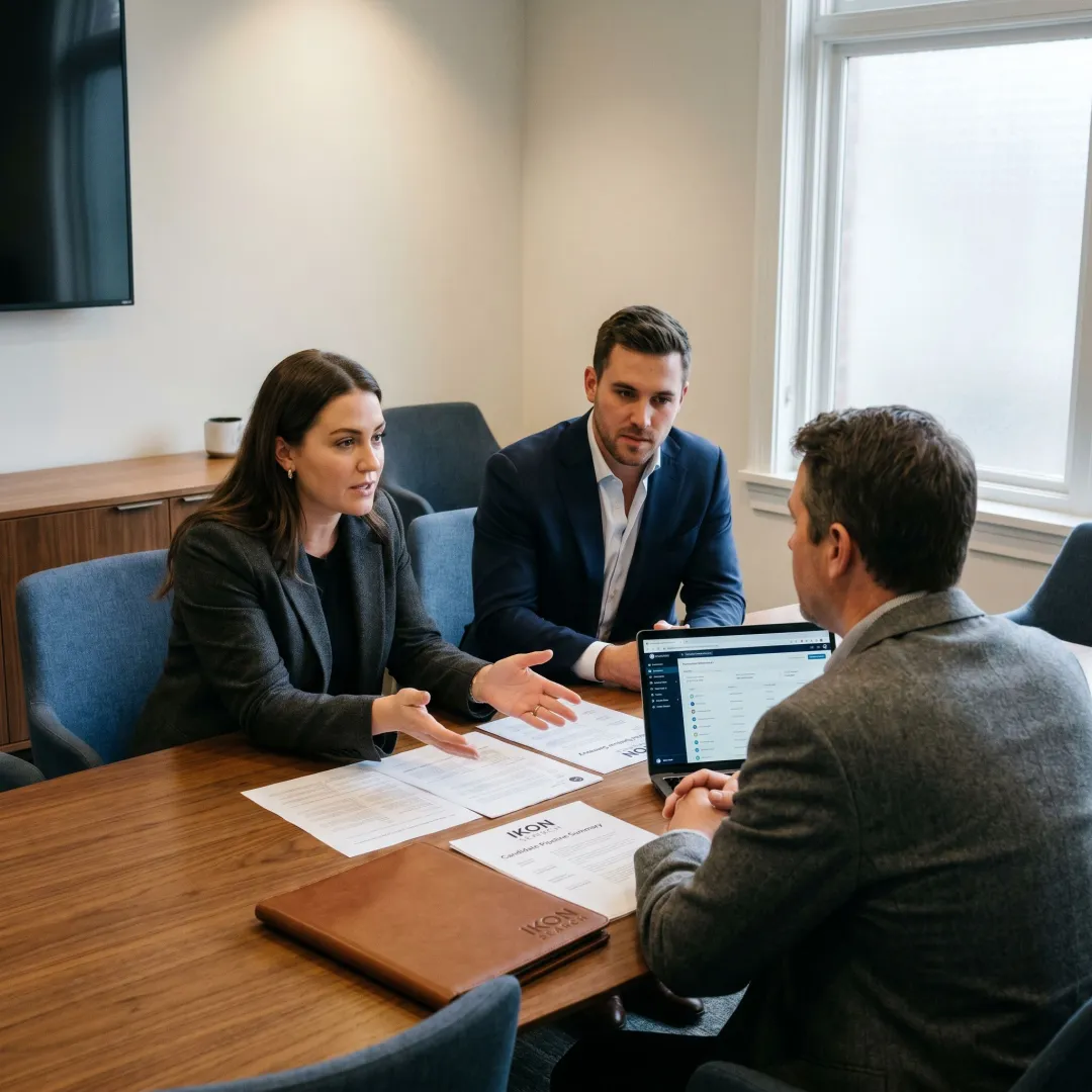 Talent acquisition consultants meeting with hiring leaders