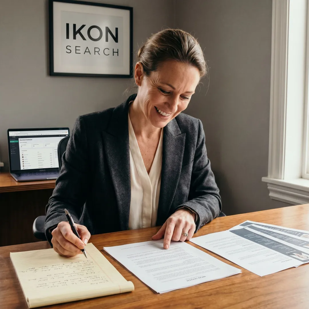 Marketing leadership recruiter reviewing candidate profiles