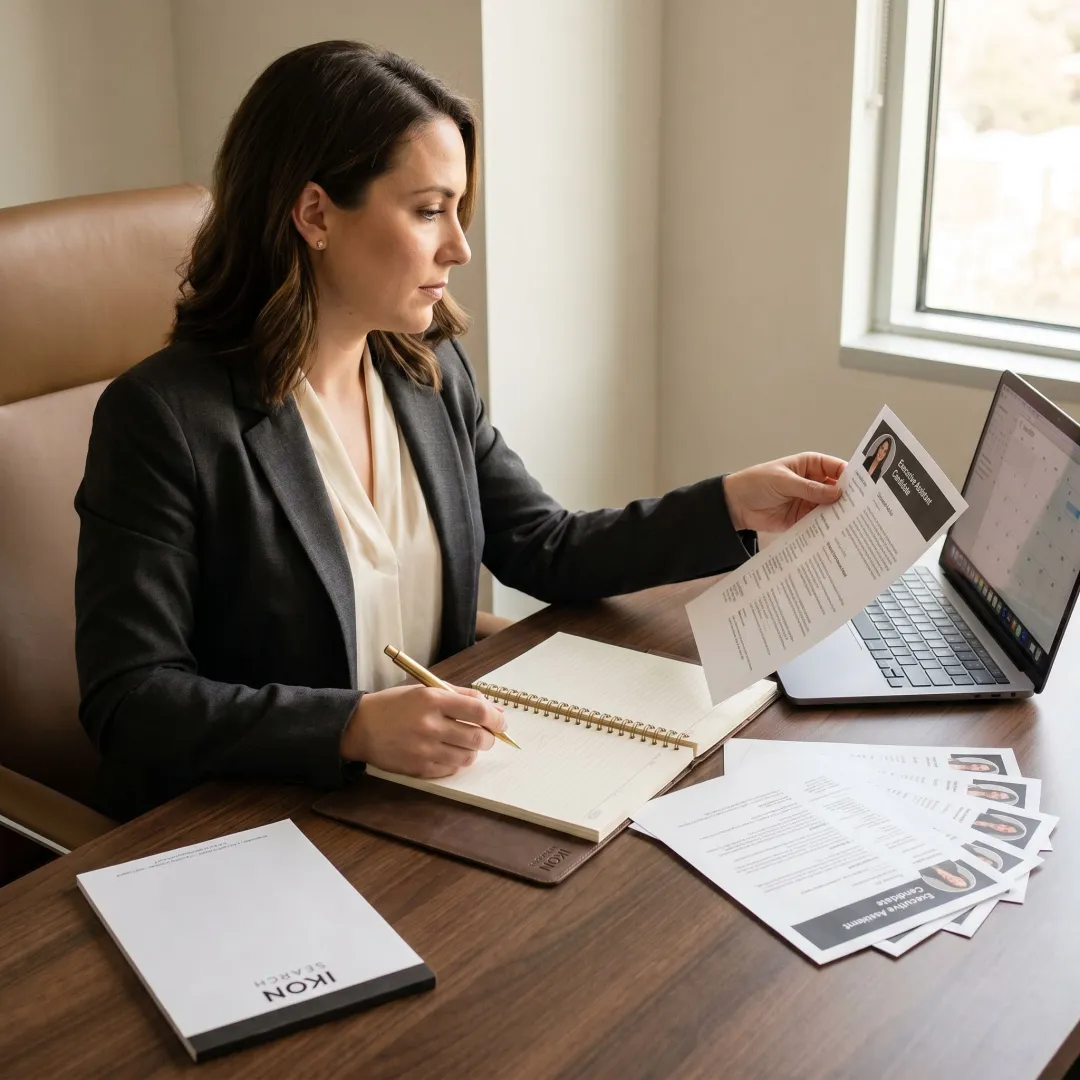 Recruiter reviewing Executive Assistant candidate profiles