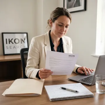 Legal assistant reviewing documents in an office