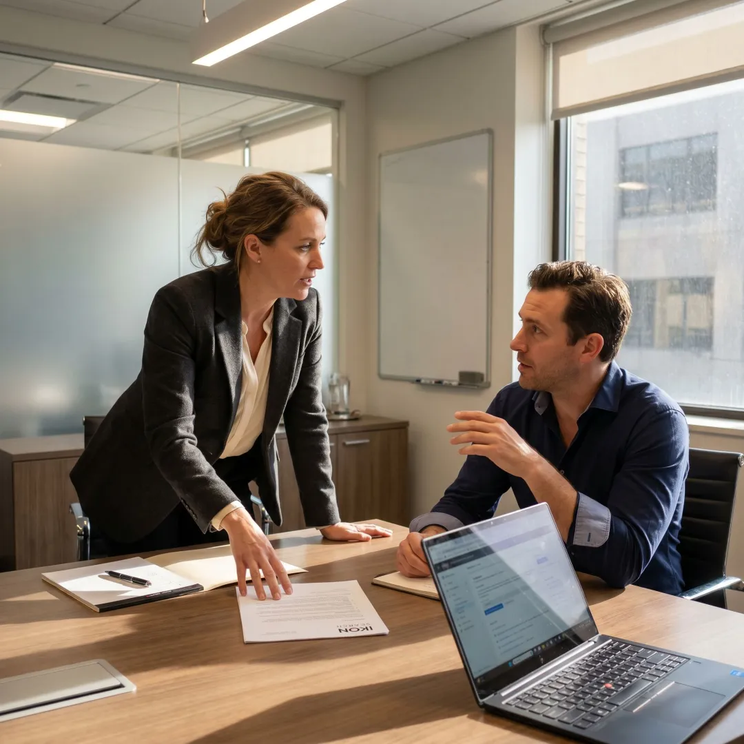 Recruiter presenting marketing candidate profiles