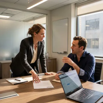 Recruiter presenting marketing candidate profiles