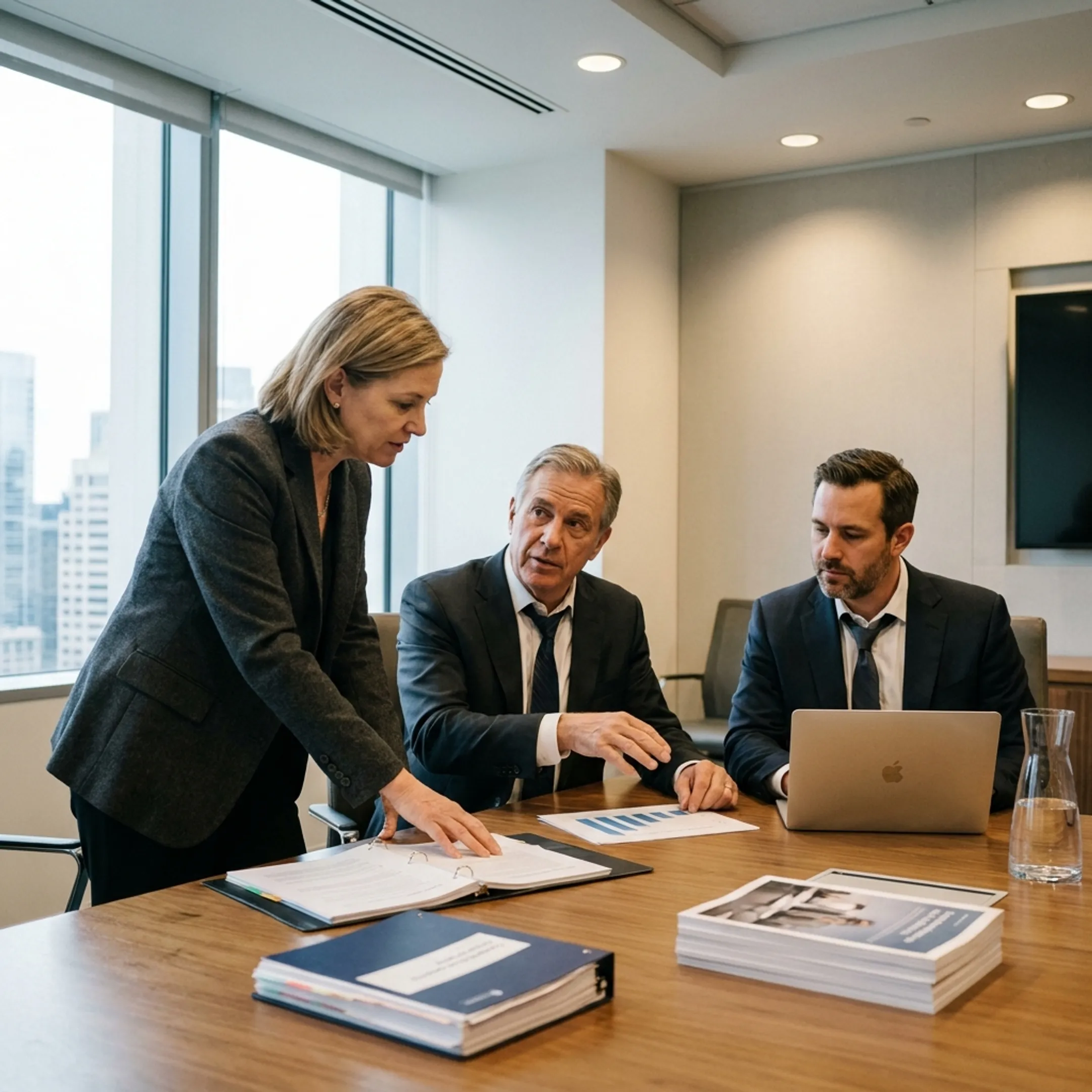 Executive leadership meeting evaluating enterprise operational risk frameworks