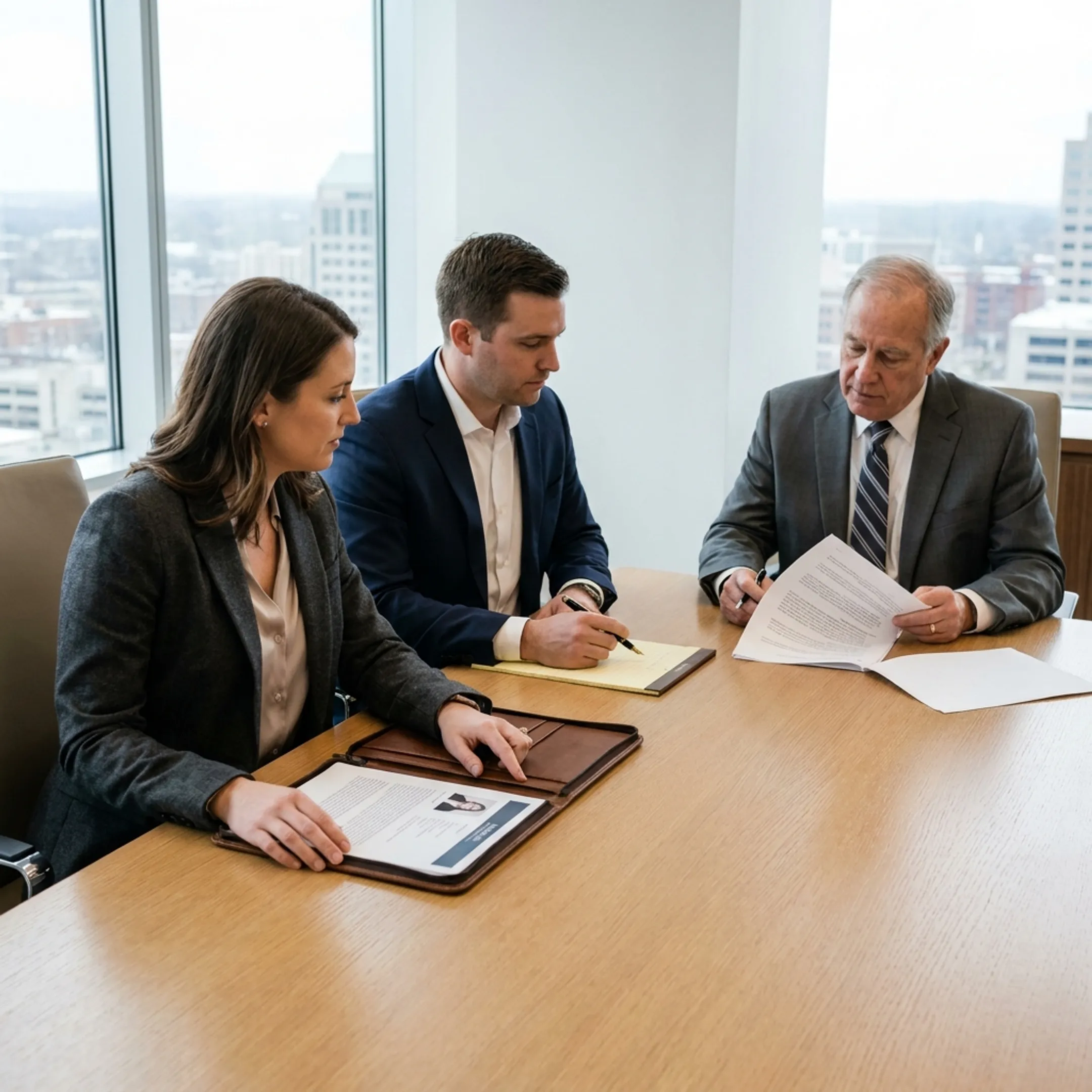 Executive legal recruitment consultation in an office setting