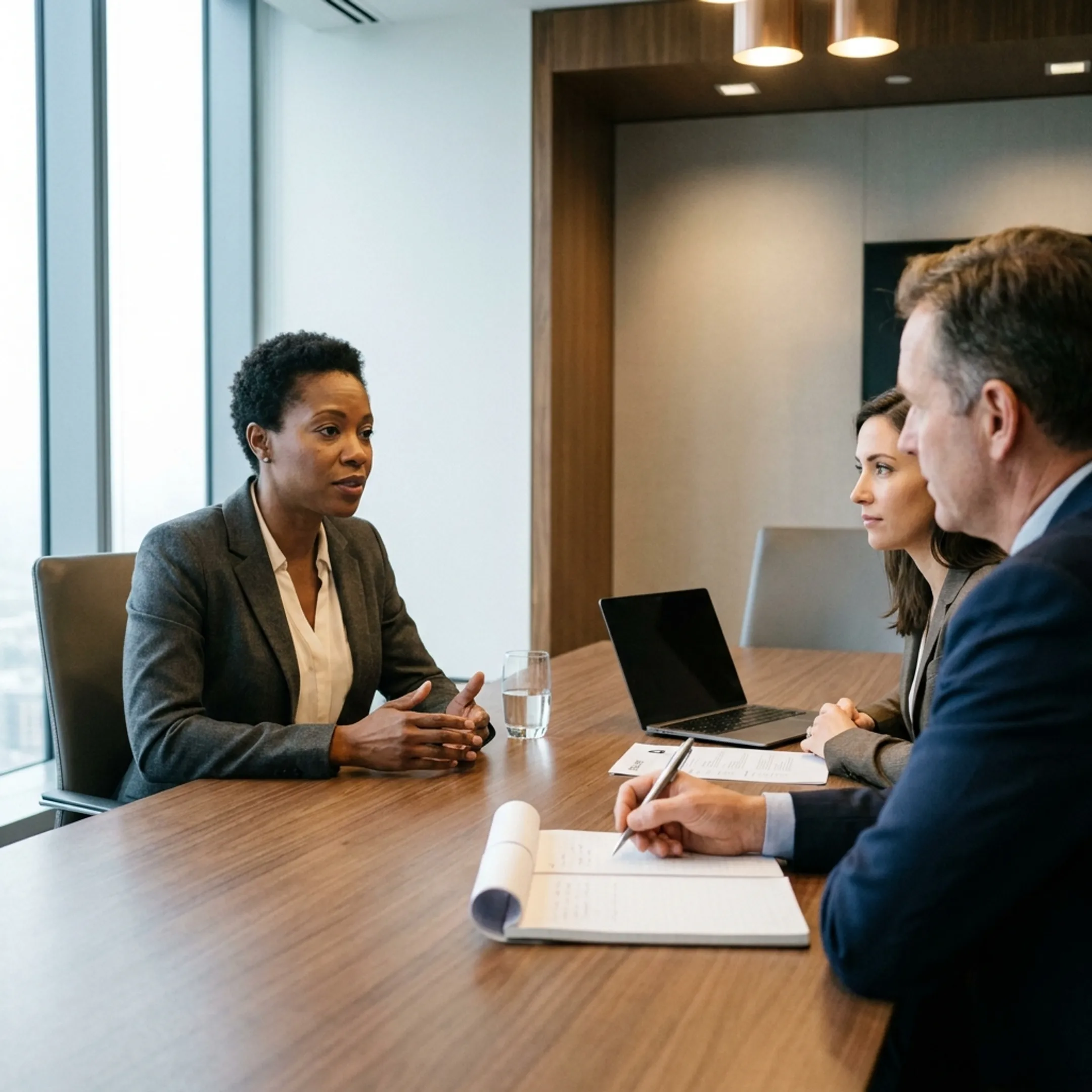 Recruitment team interviewing a credit risk analyst candidate