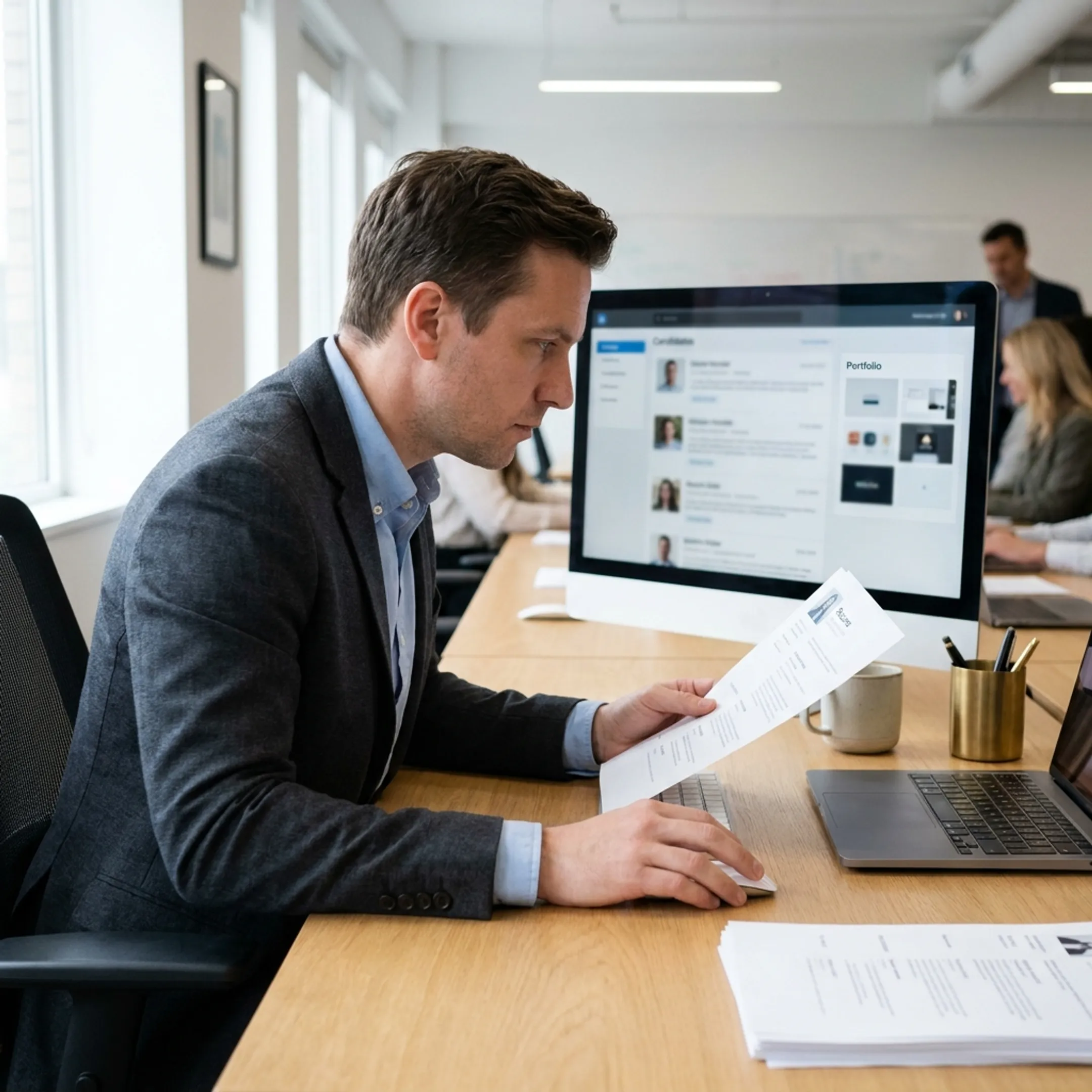 Recruitment specialist evaluating candidate qualifications during the talent acquisition process