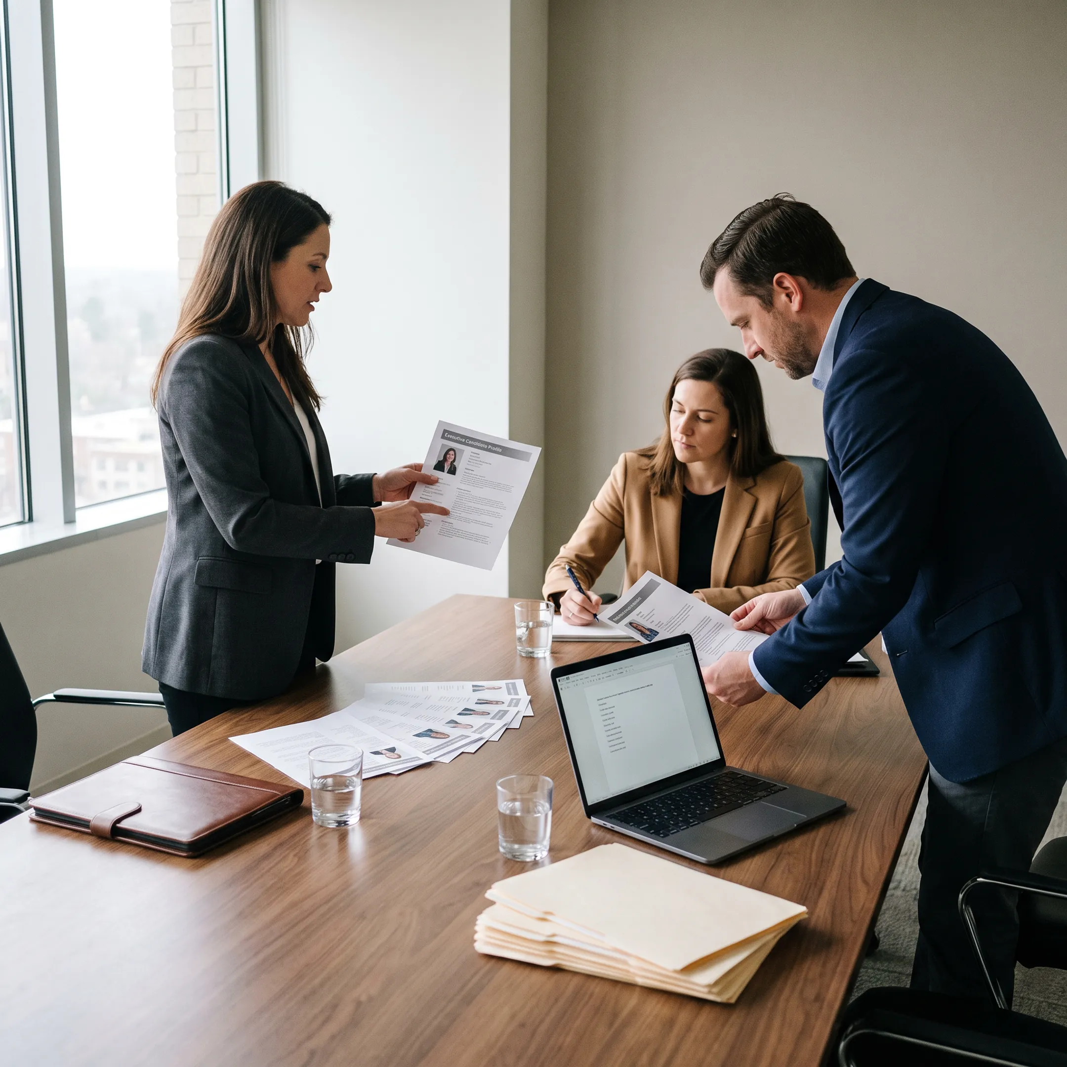 Executive search recruiters conducting an interview in a modern New Hampshire office