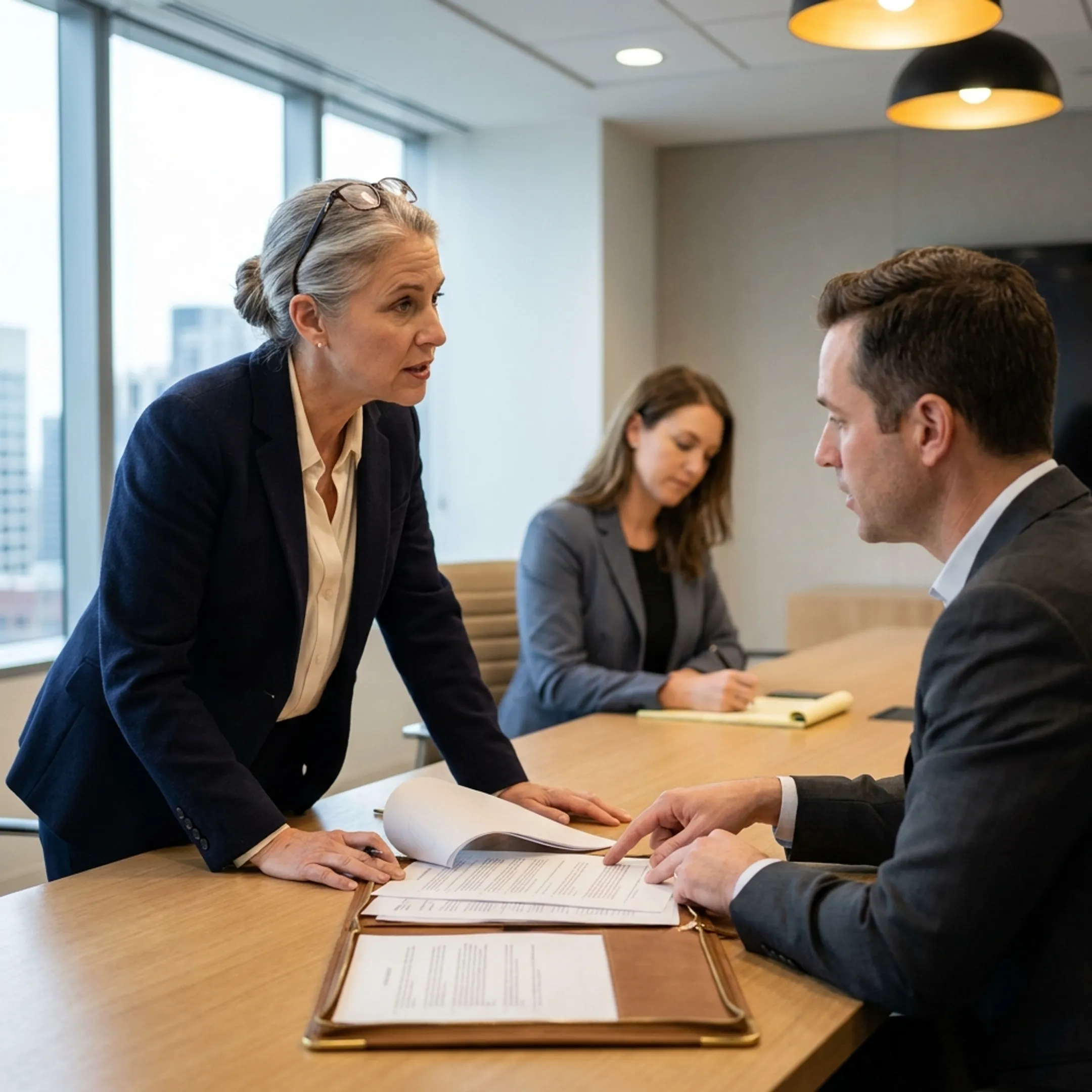 Corporate legal counsel reviewing commercial agreements