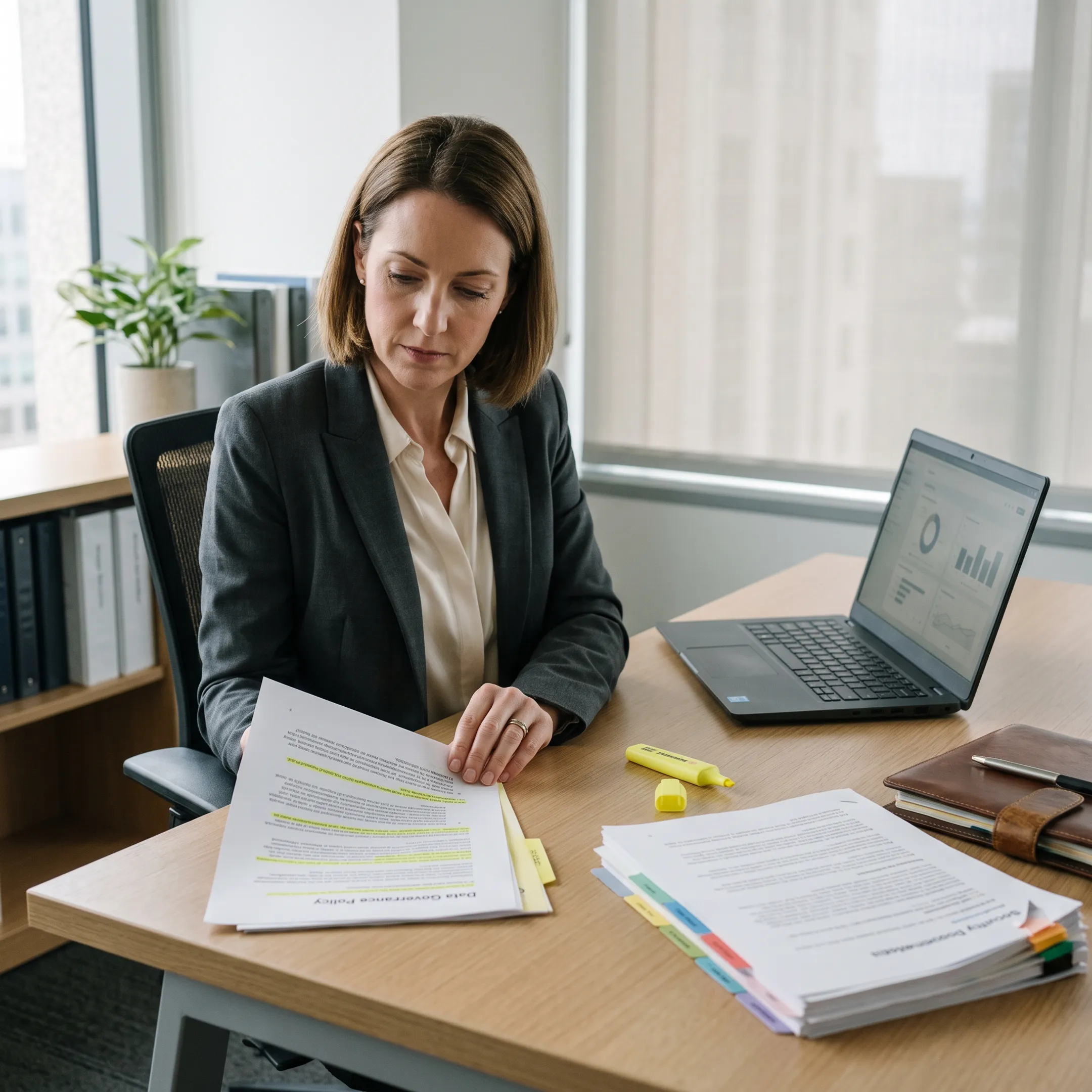 Data protection officer reviewing regulatory privacy compliance documents