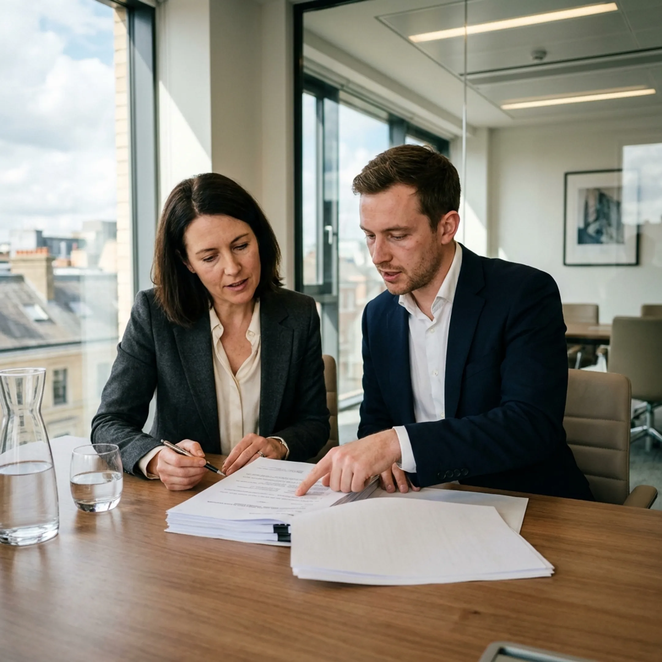 Executive recruiters conducting a structured interview with an internal audit candidate