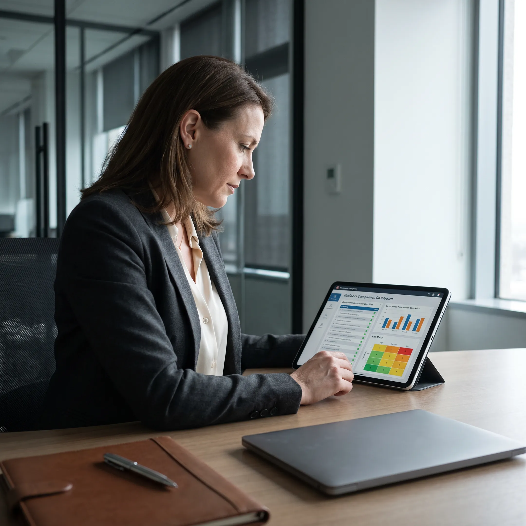 AI governance manager reviewing machine learning compliance policies