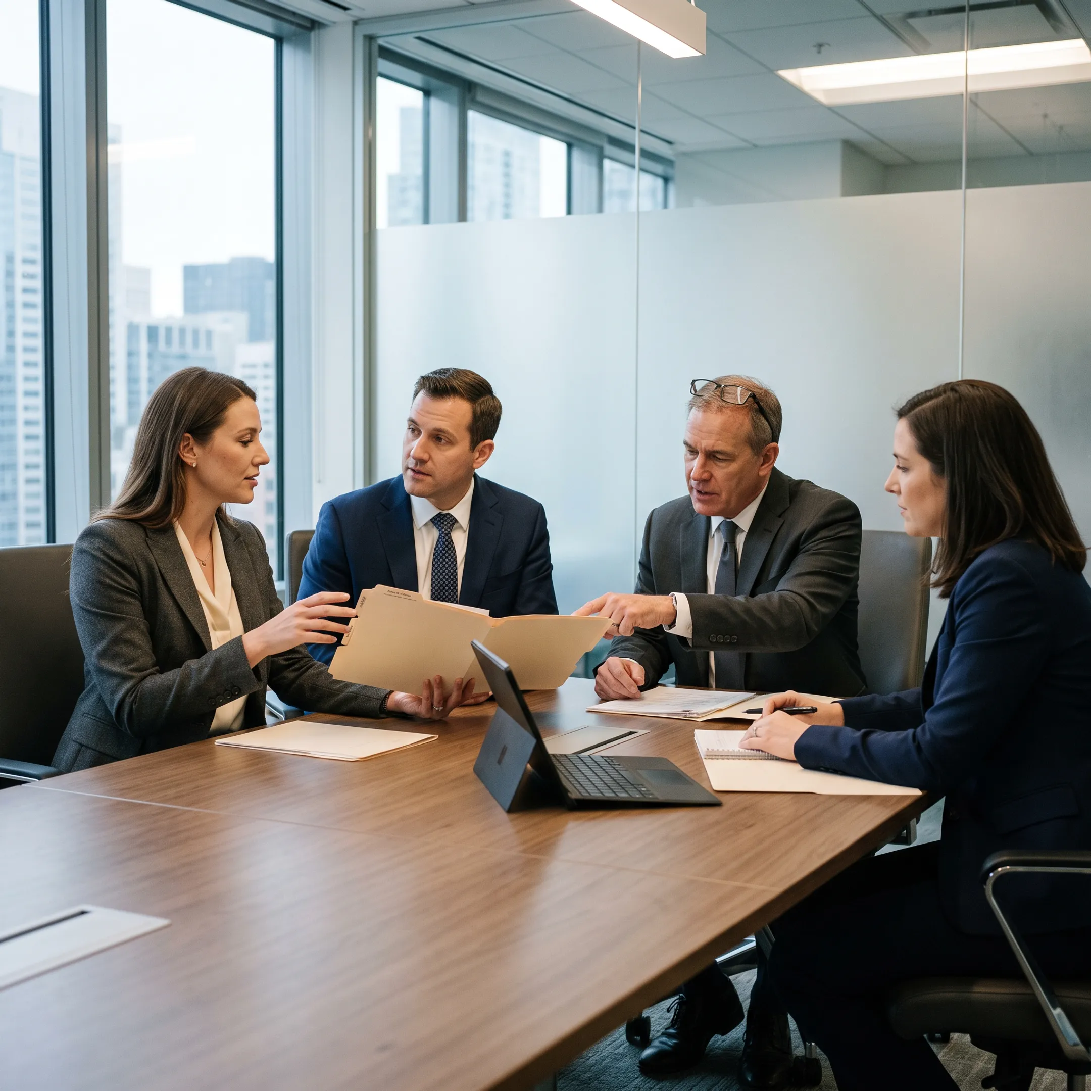 Legal recruitment specialists consulting with corporate counsel in a modern Nashville office