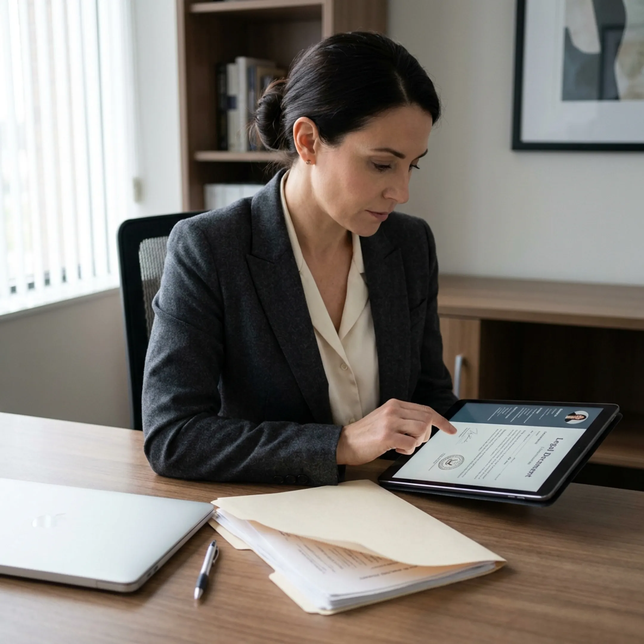 Executive recruitment team evaluating regulatory lawyer qualifications