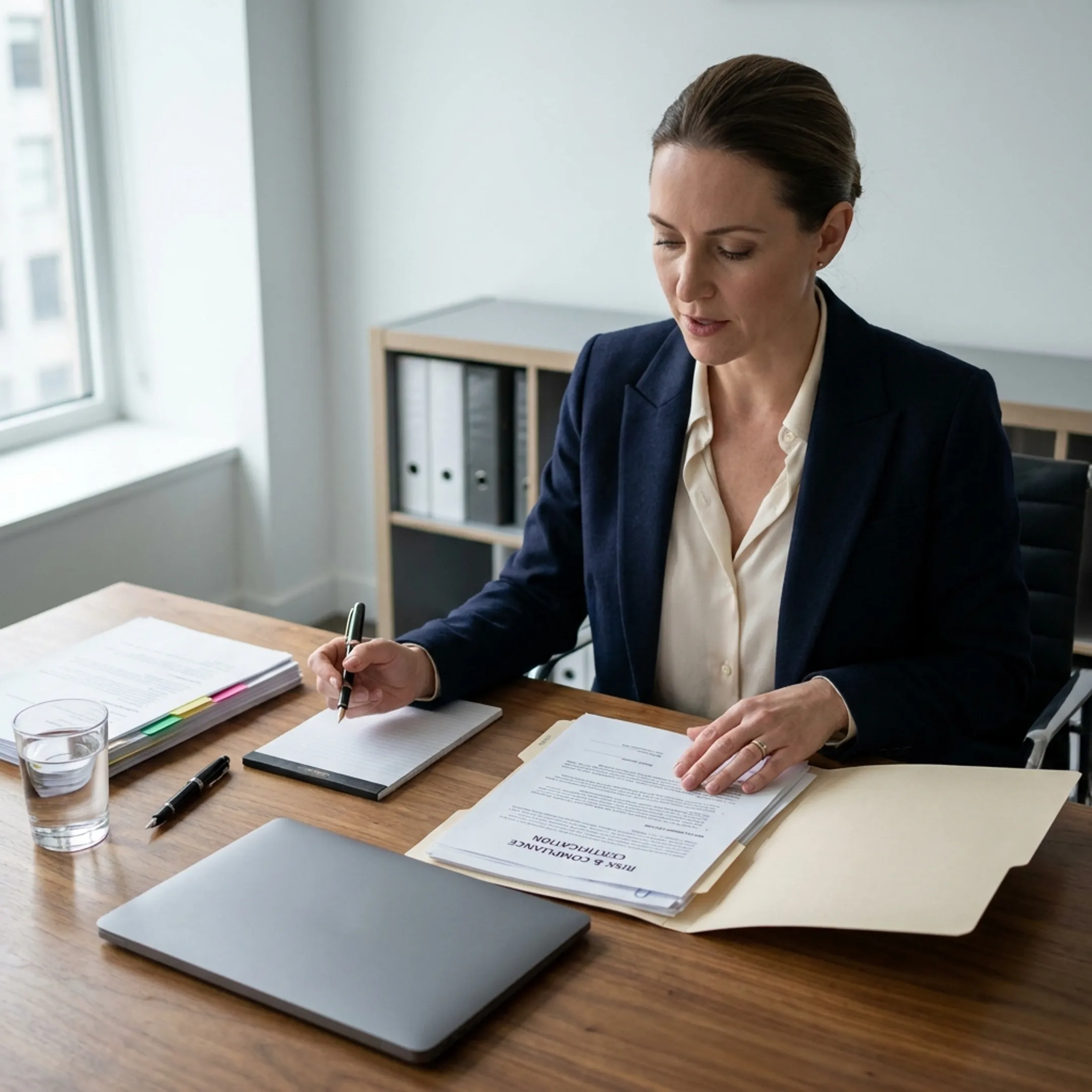 Consultant conducting structured regulatory compliance interview assessment