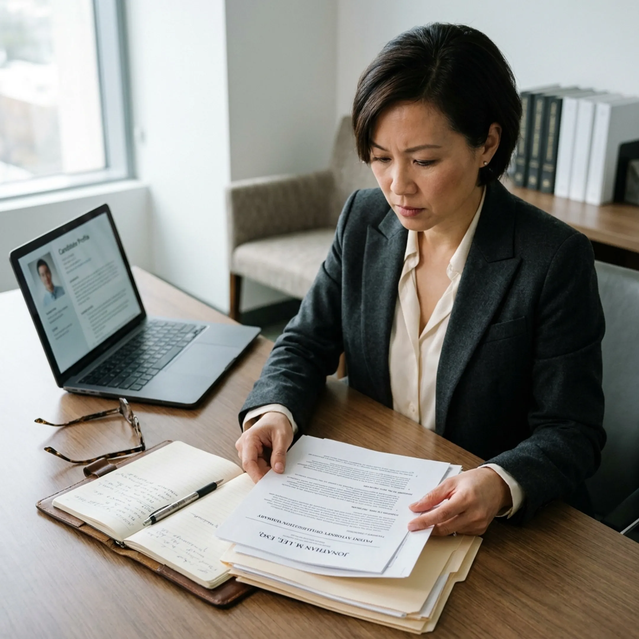 Executive legal recruiters conducting candidate interviews and vetting processes