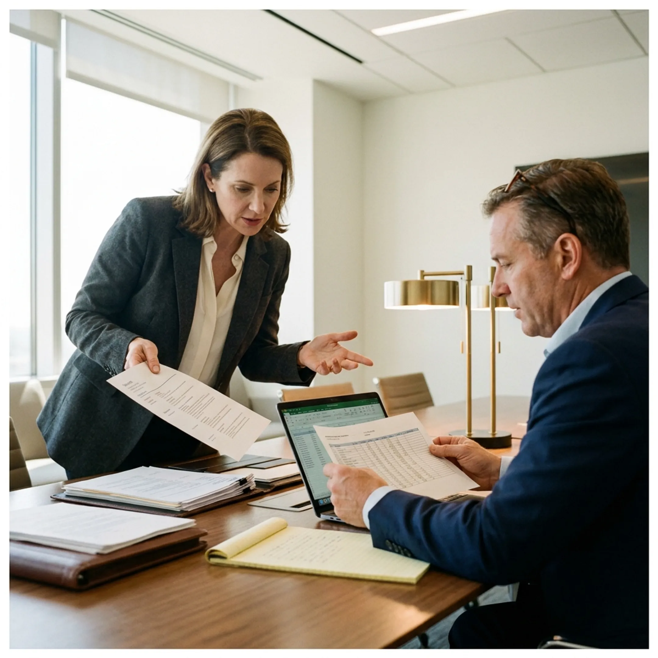Executive search recruiters reviewing candidate qualifications during an executive legal search