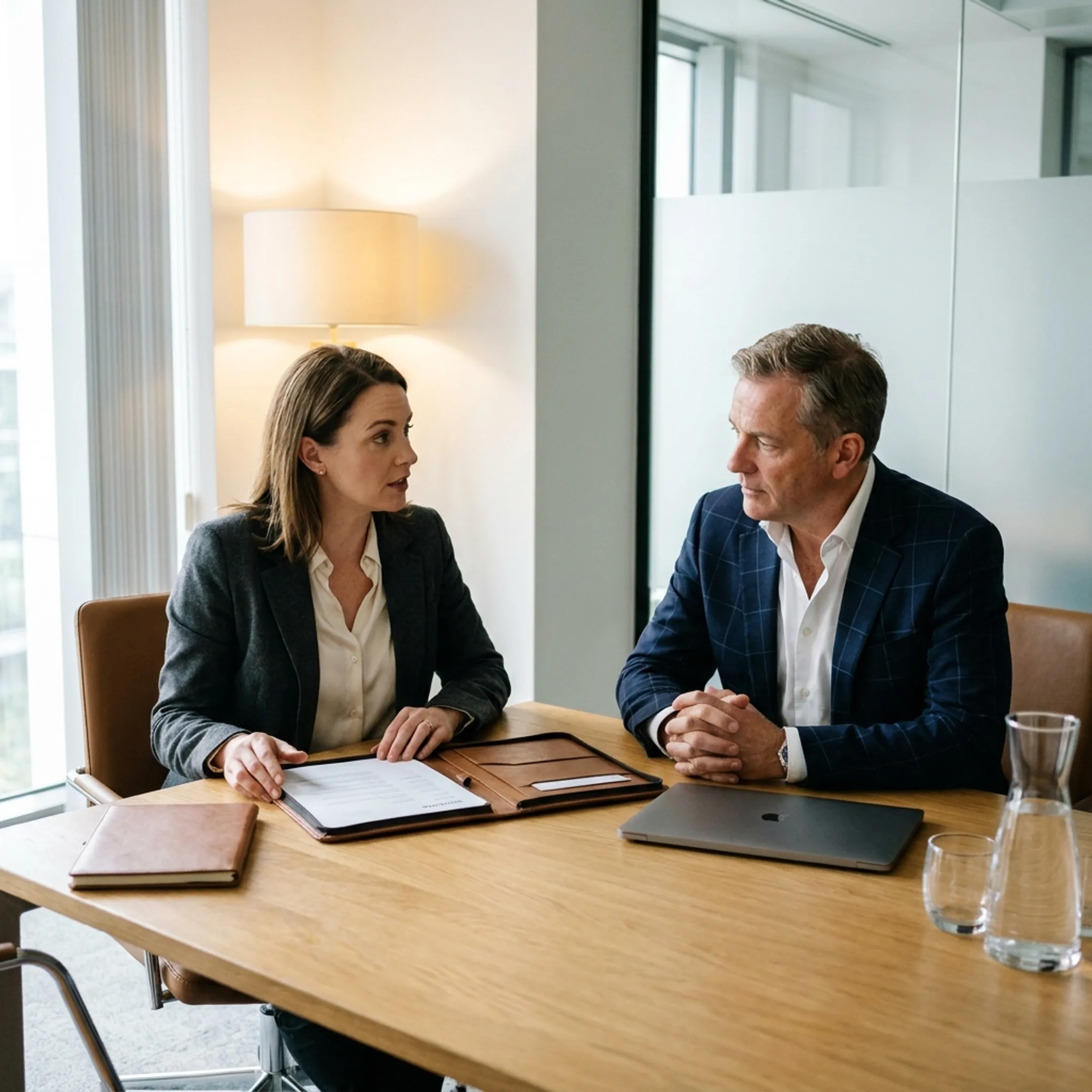 Executive recruiter conducting an interview with a prospective HR candidate
