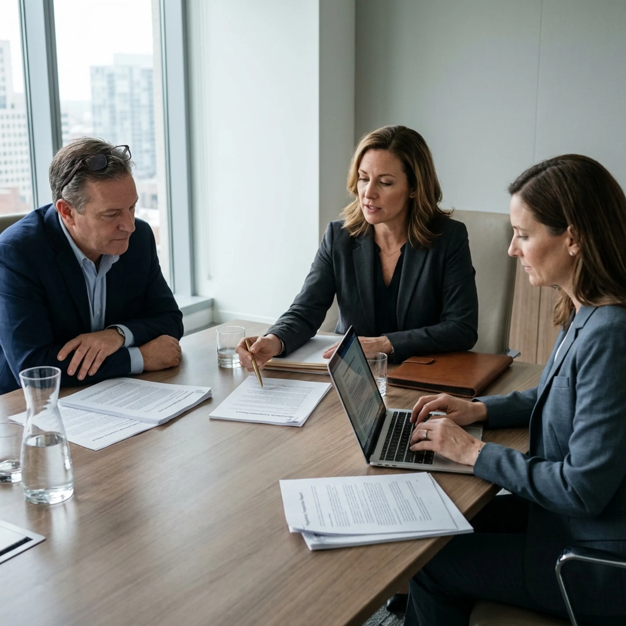 Financial services compliance advisory meeting discussing regulatory audit strategies