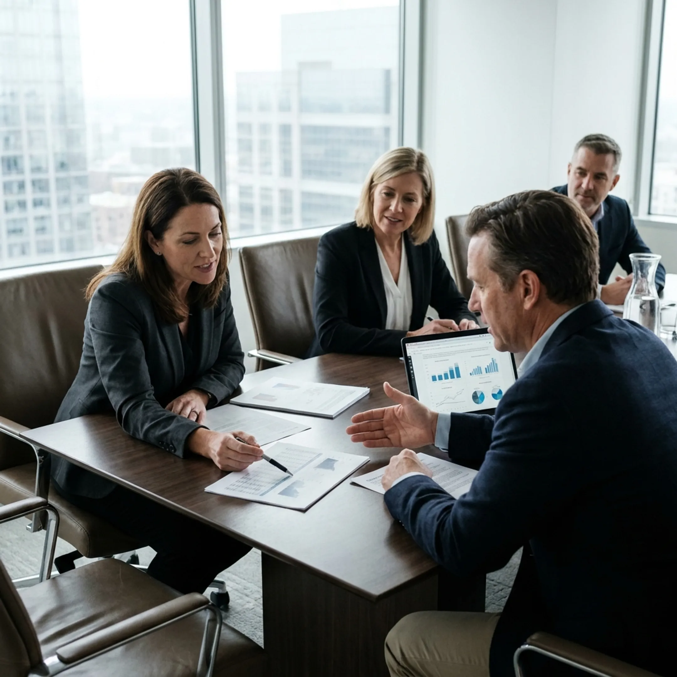 Risk management leadership team discussing enterprise fraud prevention strategies