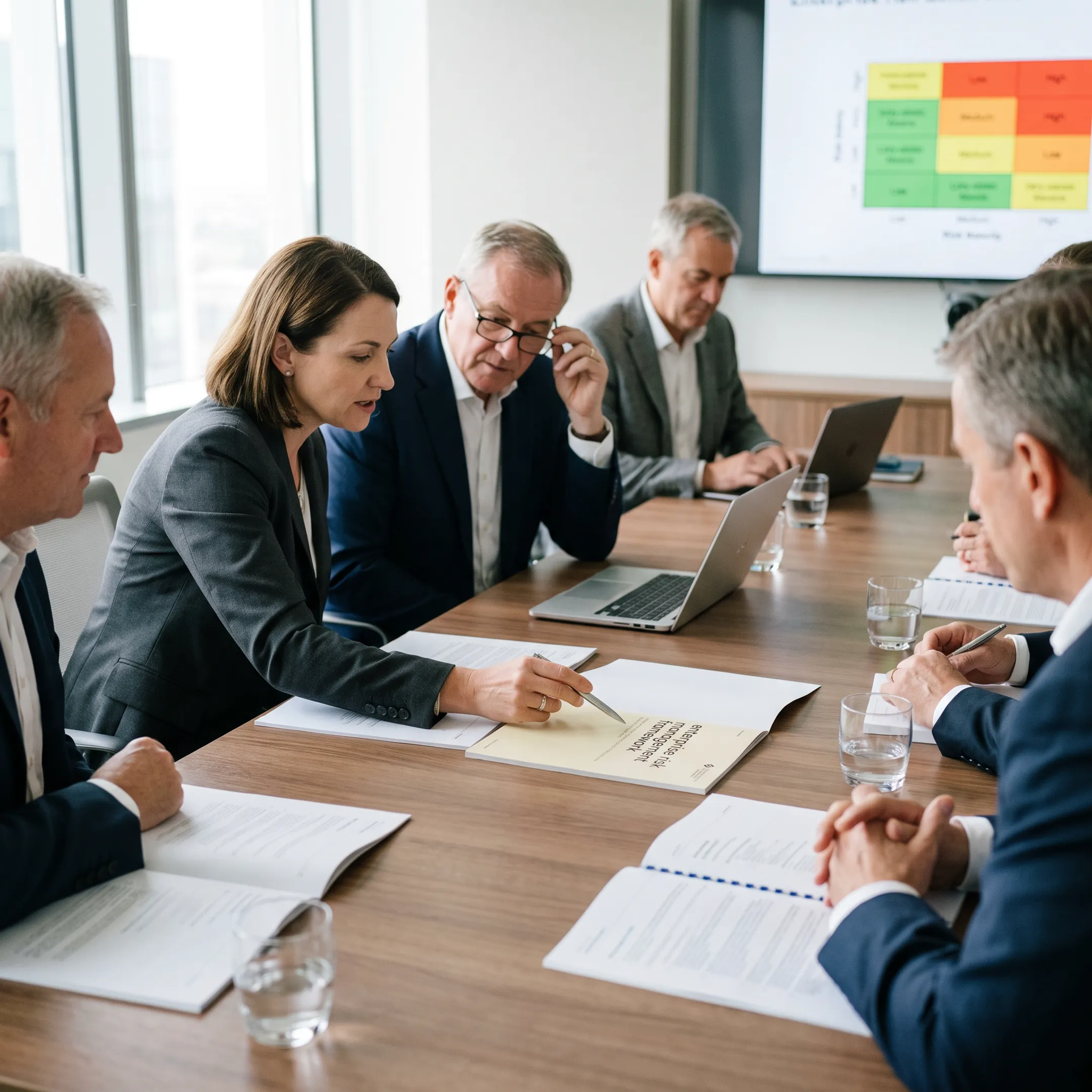 Executive meeting discussing enterprise risk management leadership