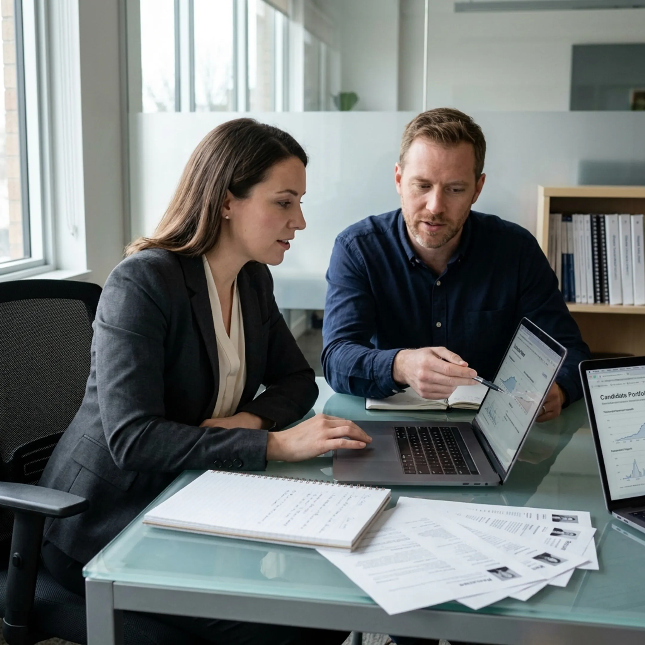 Technical hiring team evaluating developer candidates during recruitment process