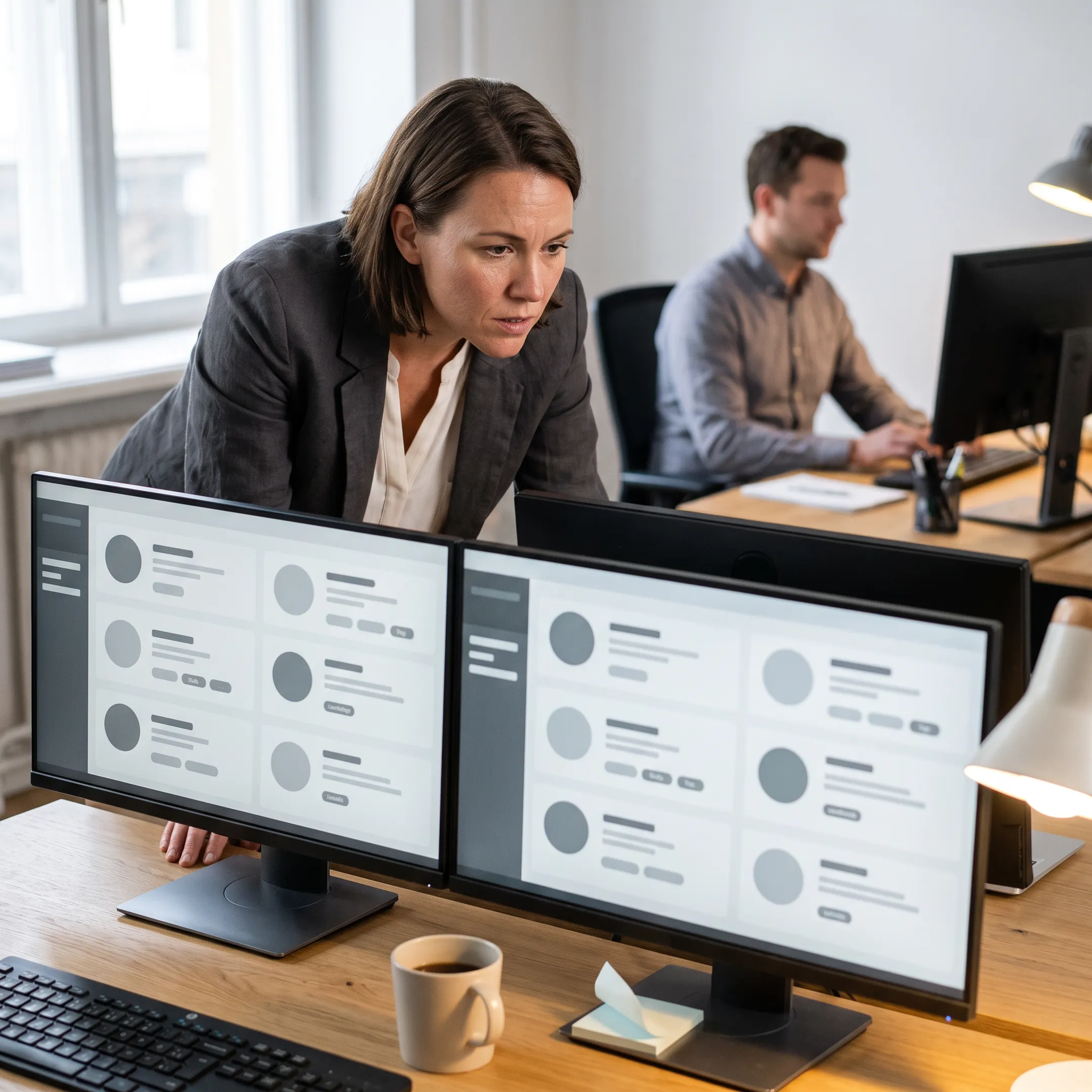 Technical recruiters reviewing software engineering profiles on digital screens
