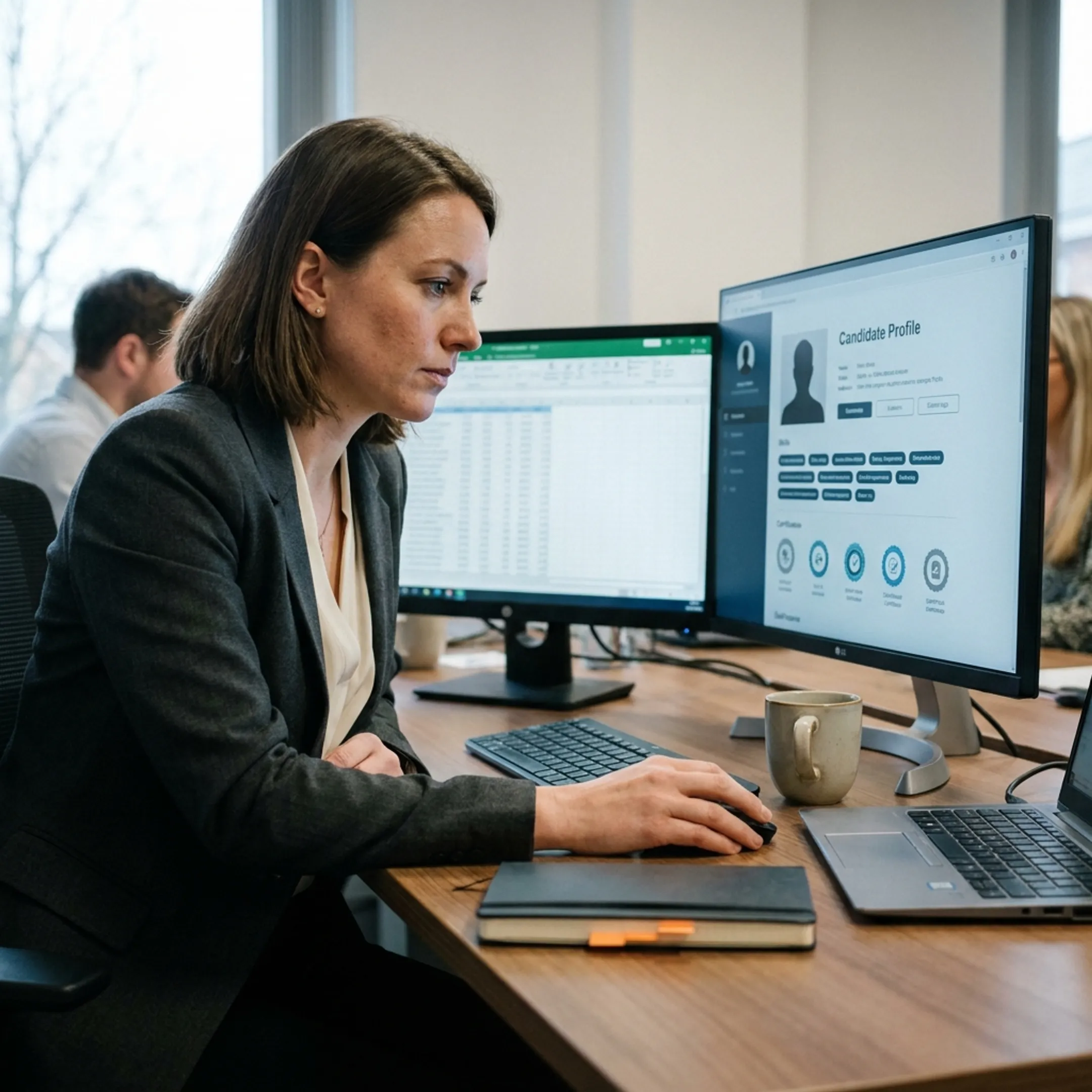 Technical recruiter evaluating Salesforce candidate credentials and workflow proficiency