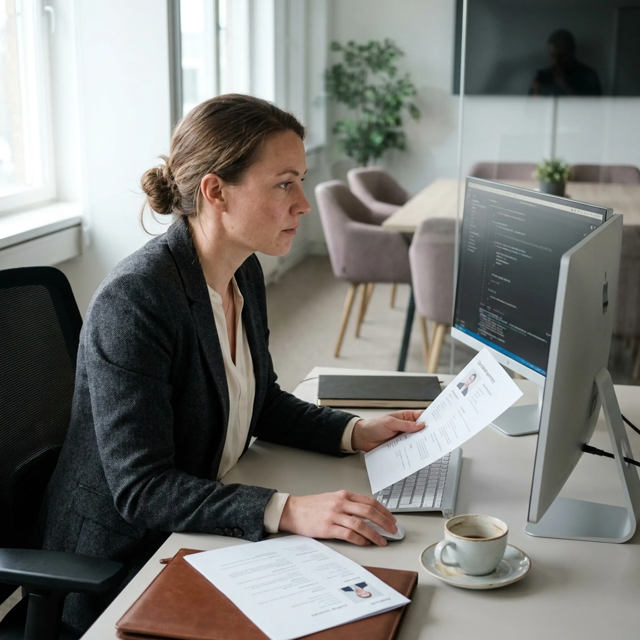 Technical recruitment specialist reviewing engineer candidate specifications