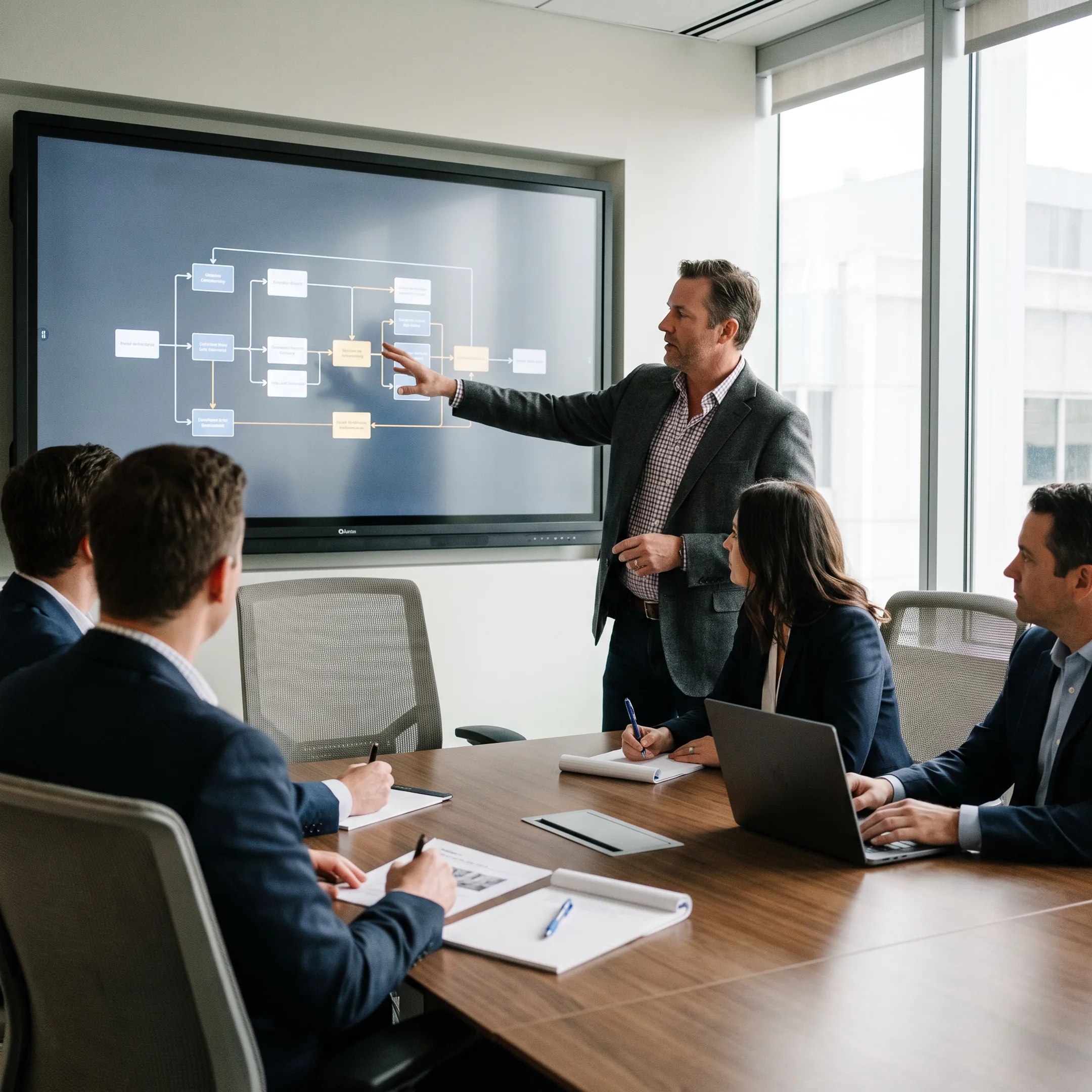 Chief Technology Officer leading an executive strategy discussion with an engineering team