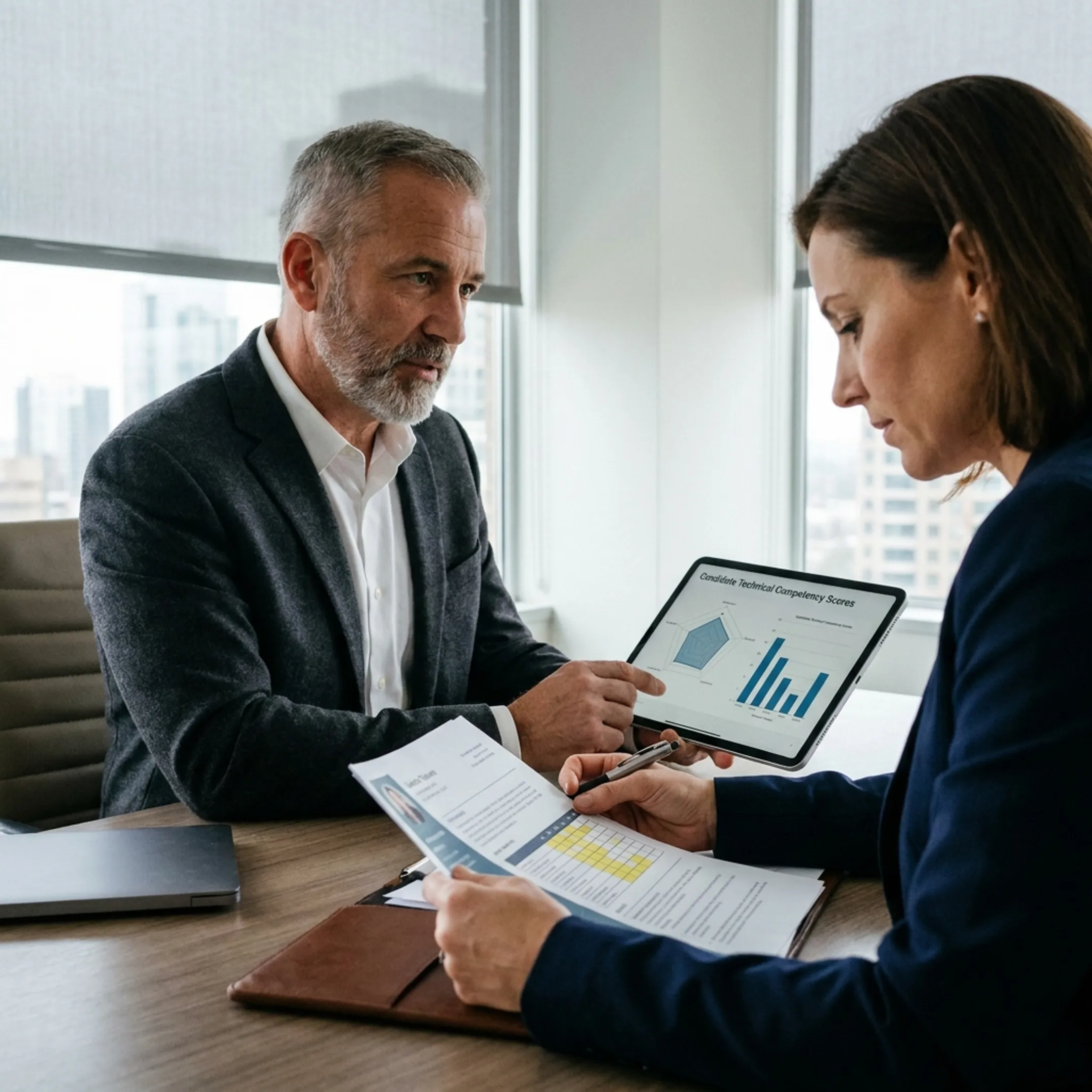Recruitment specialist conducting a quantitative talent evaluation interview