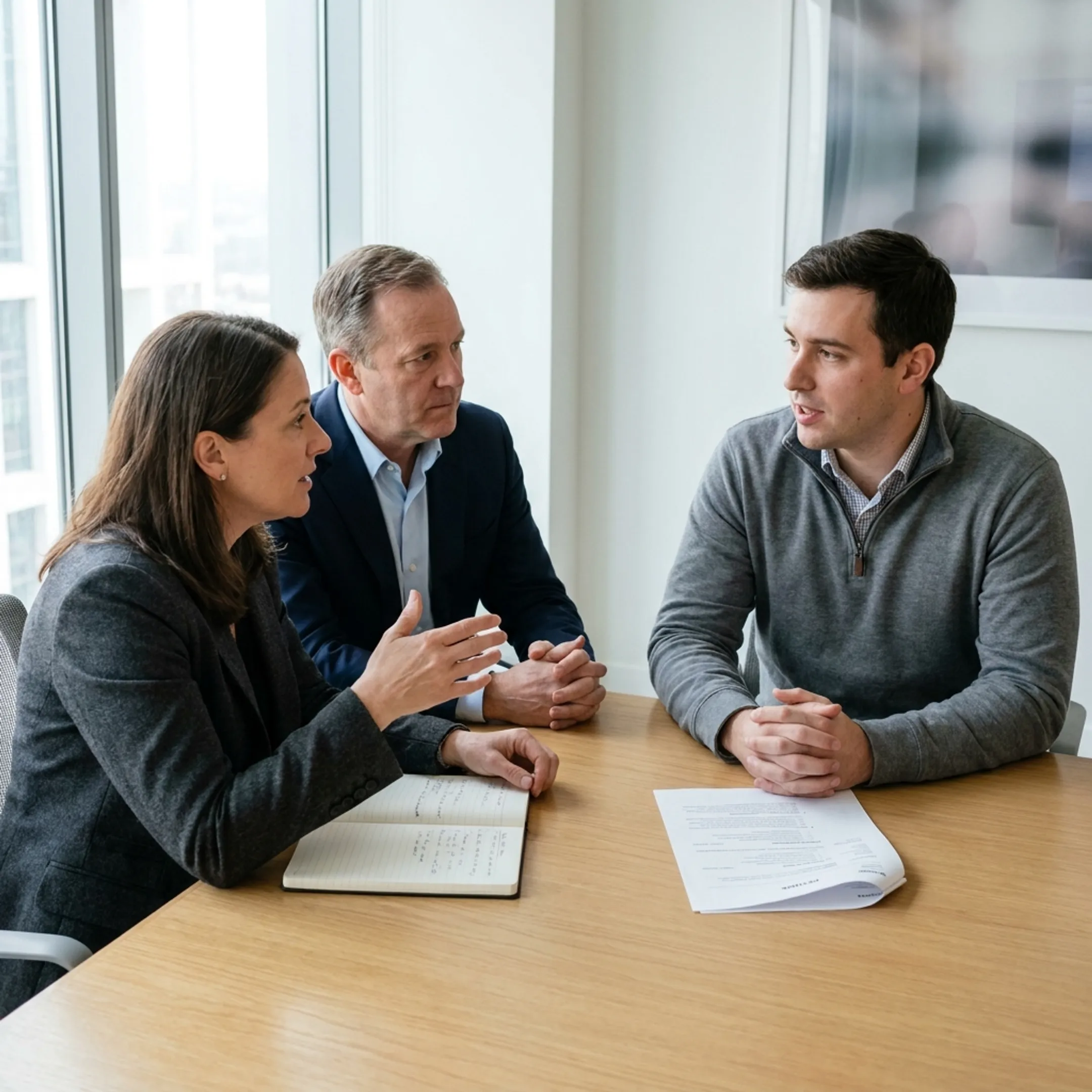 Recruitment team interviewing technical engineering candidate